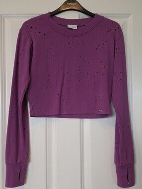 Bombshell Sportswear Purple Distressed Cropped Sweatshirt